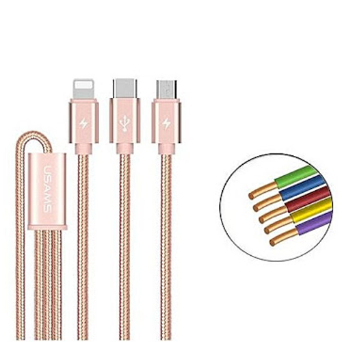 Metal Lightning Micro Type C 3-in-1 Nylon Wire USB Charger Cable